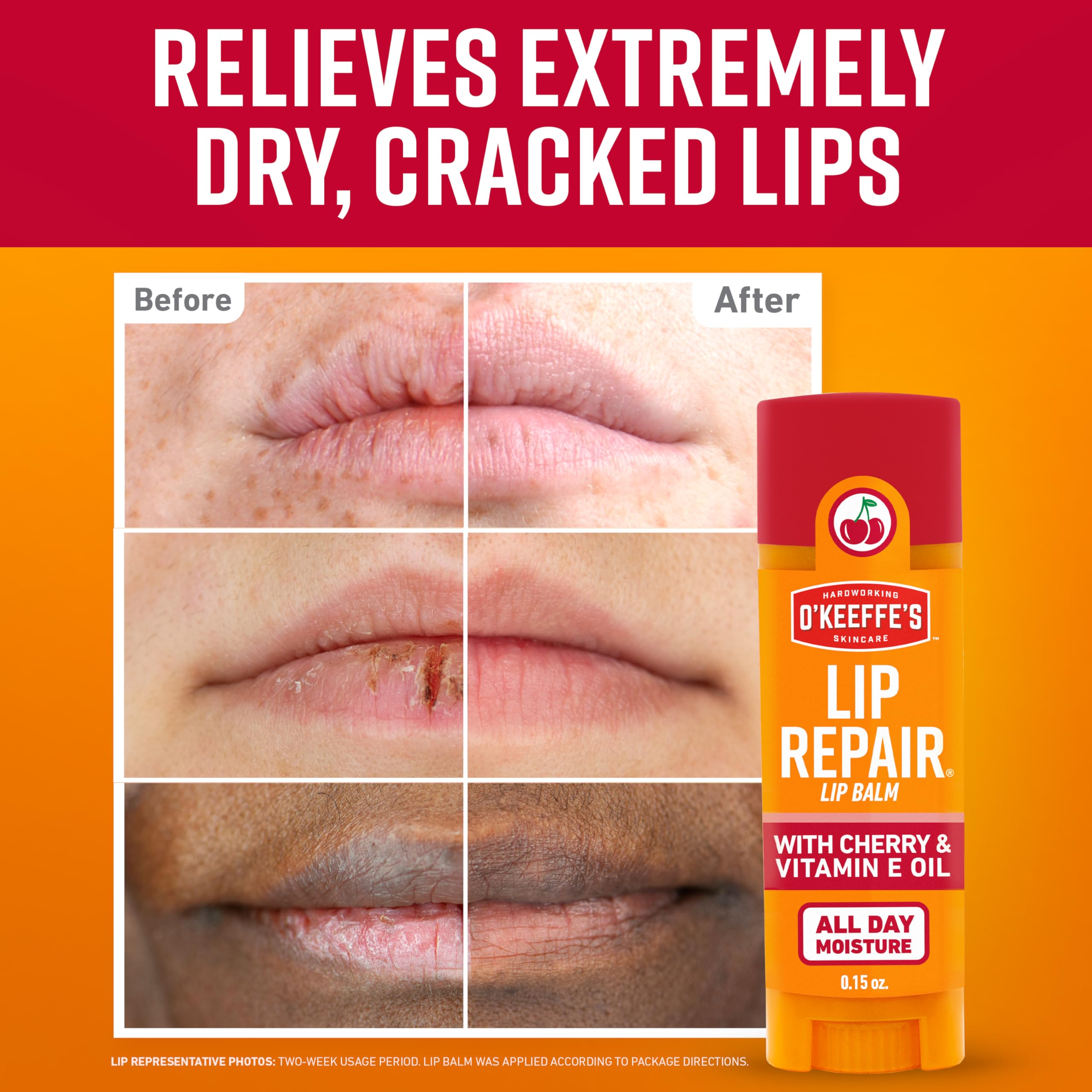 O'Keeffe's Lip Repair Stick Cereza, alivio inmediato para labios agrietados.