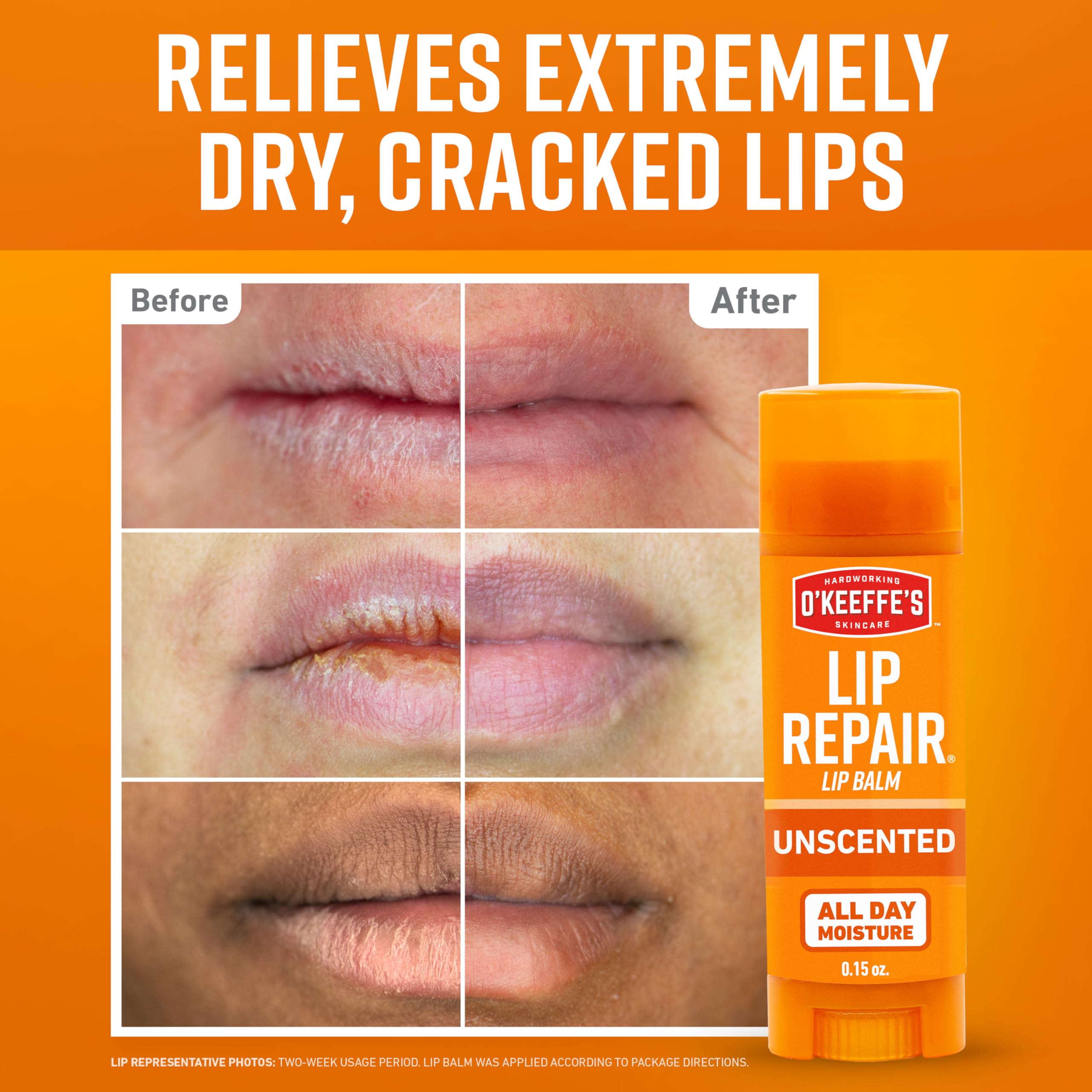 O'Keeffe's Lip Repair stick dorso mostrando el envase compacto