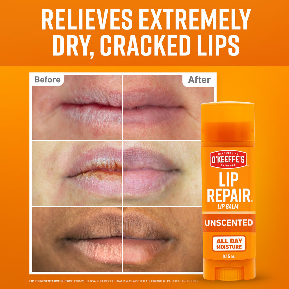 O'Keeffe's Lip Repair stick dorso mostrando el envase compacto