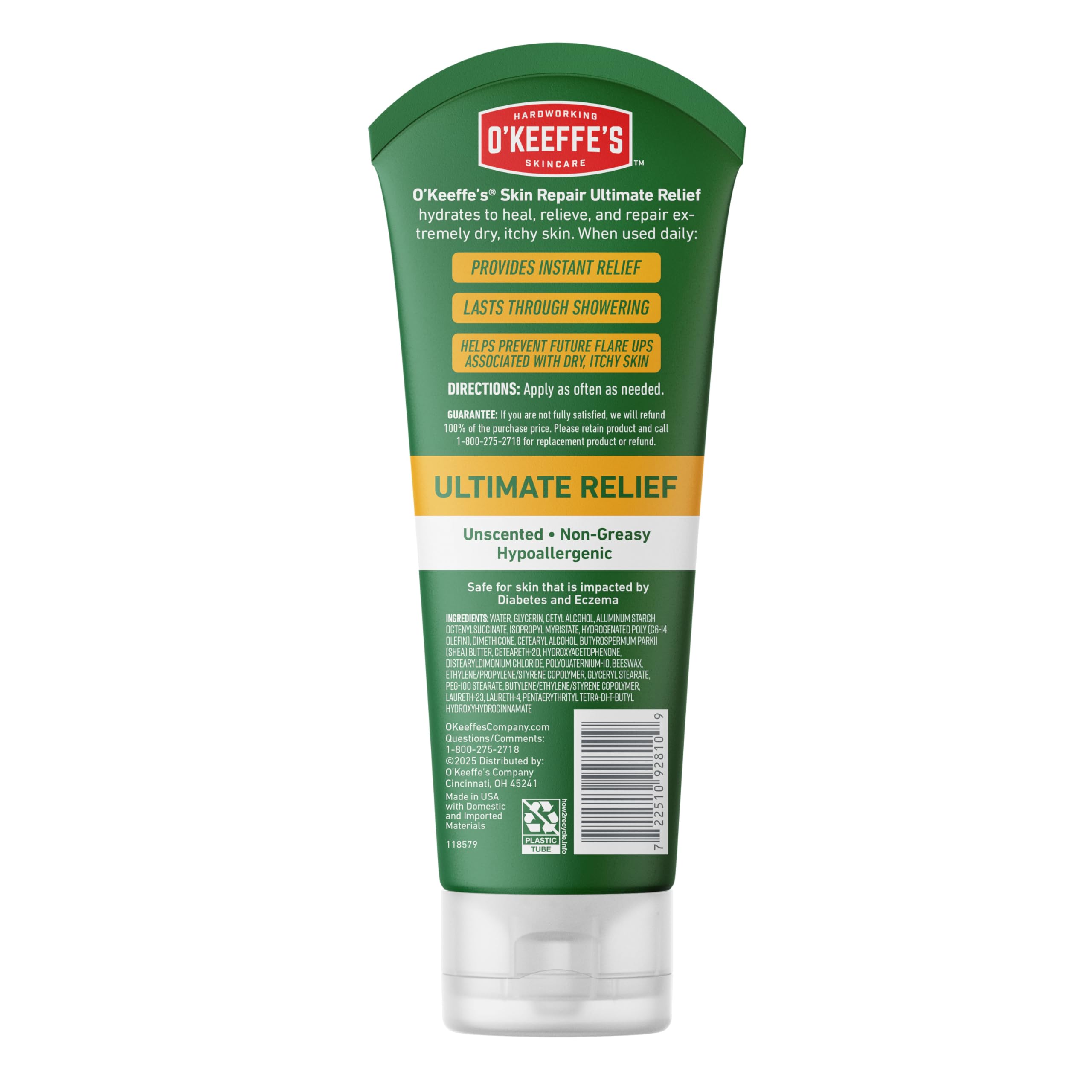 Envase de 7 oz de O’Keeffe’s Skin Repair, fácil de usar.