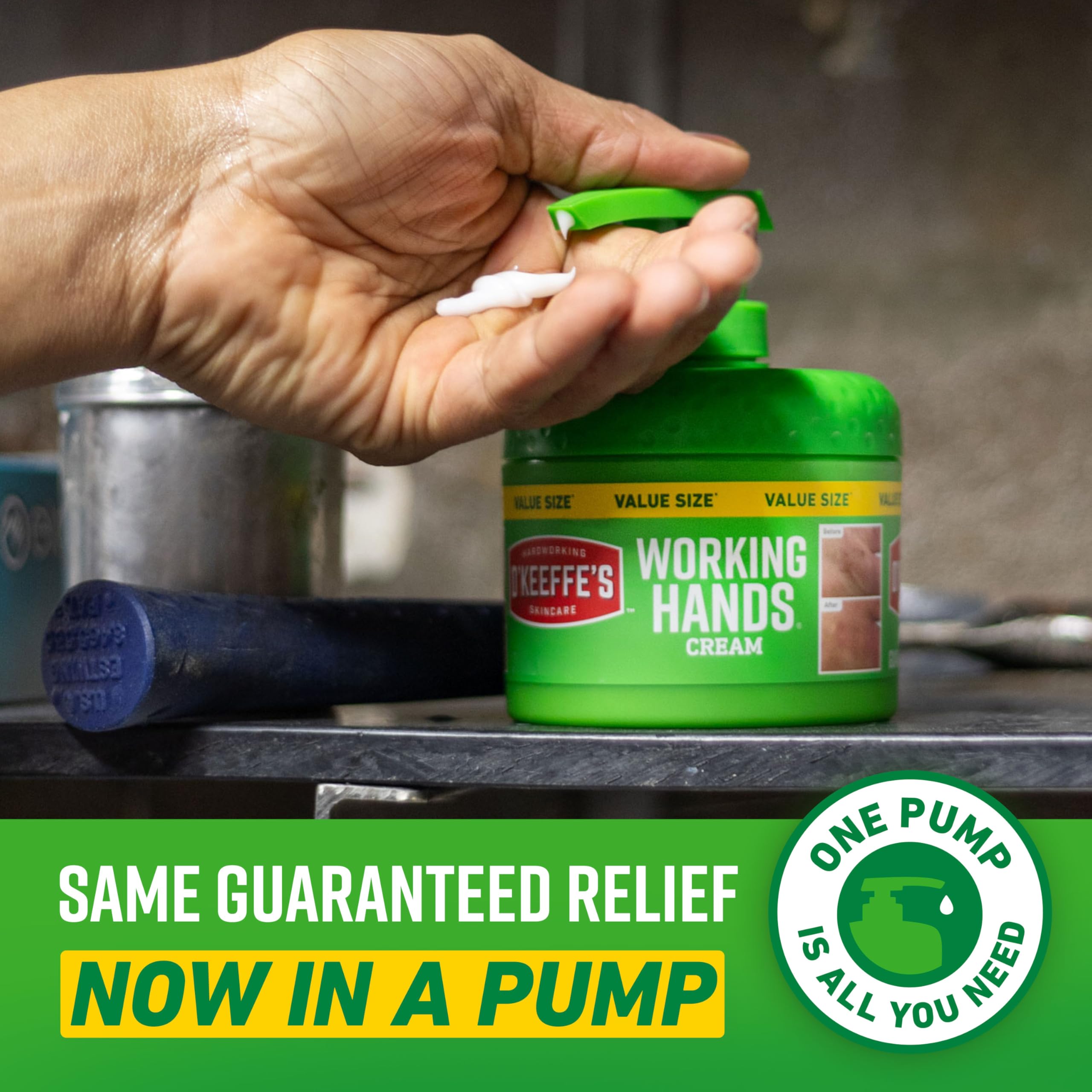 Pump dispensing of O'Keeffe's Working Hands demonstrates precise dosing