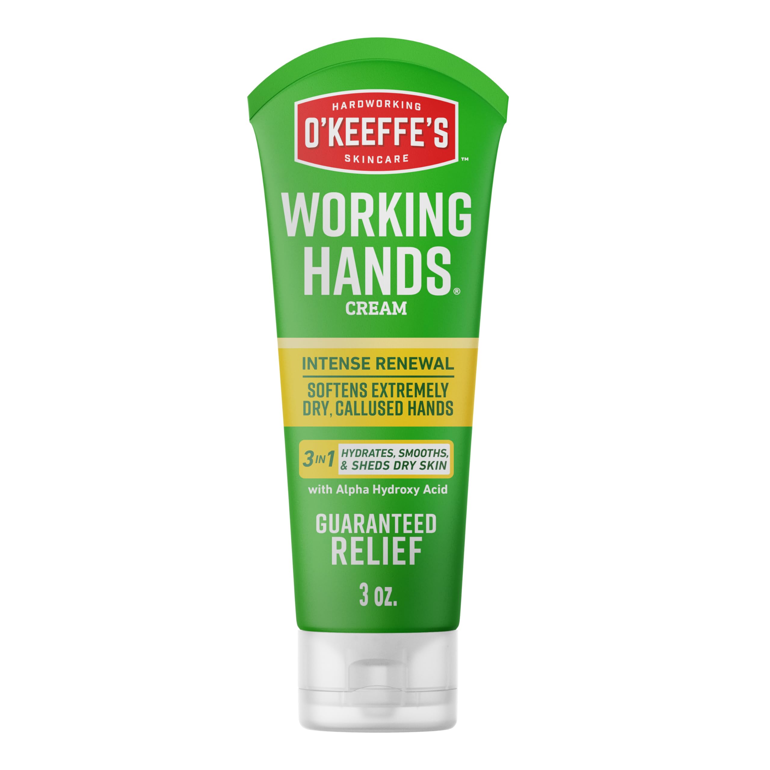 O'Keeffe's Working Hands Intense Renewal crema en tubo de 3 oz, suaviza manos asperas.