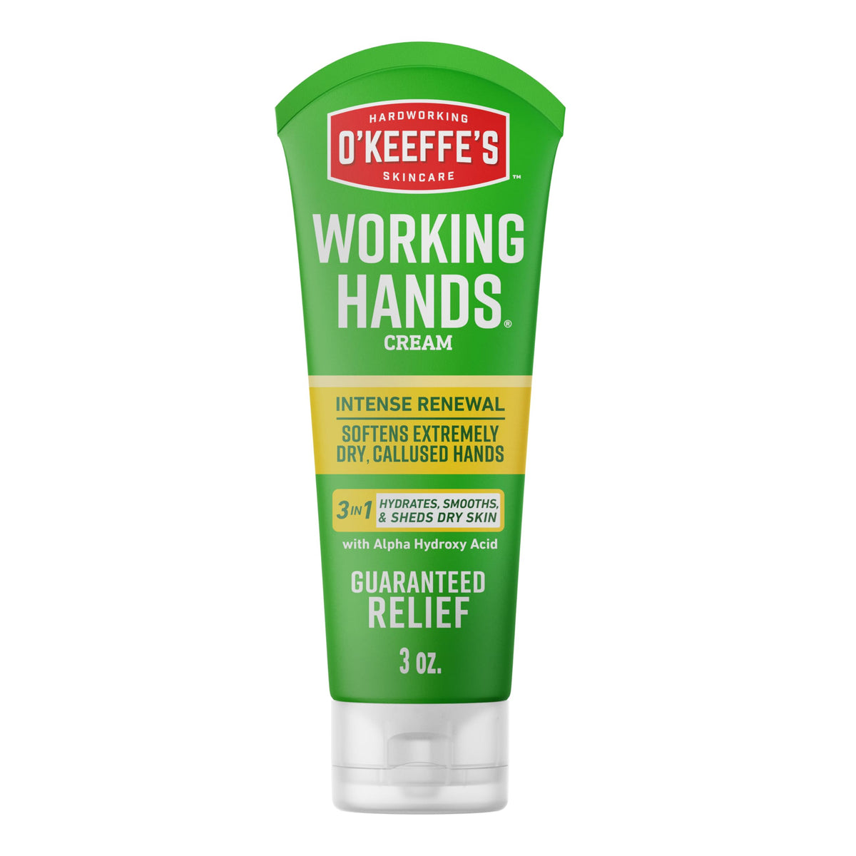 O'Keeffe's Working Hands Intense Renewal crema en tubo de 3 oz, suaviza manos asperas.