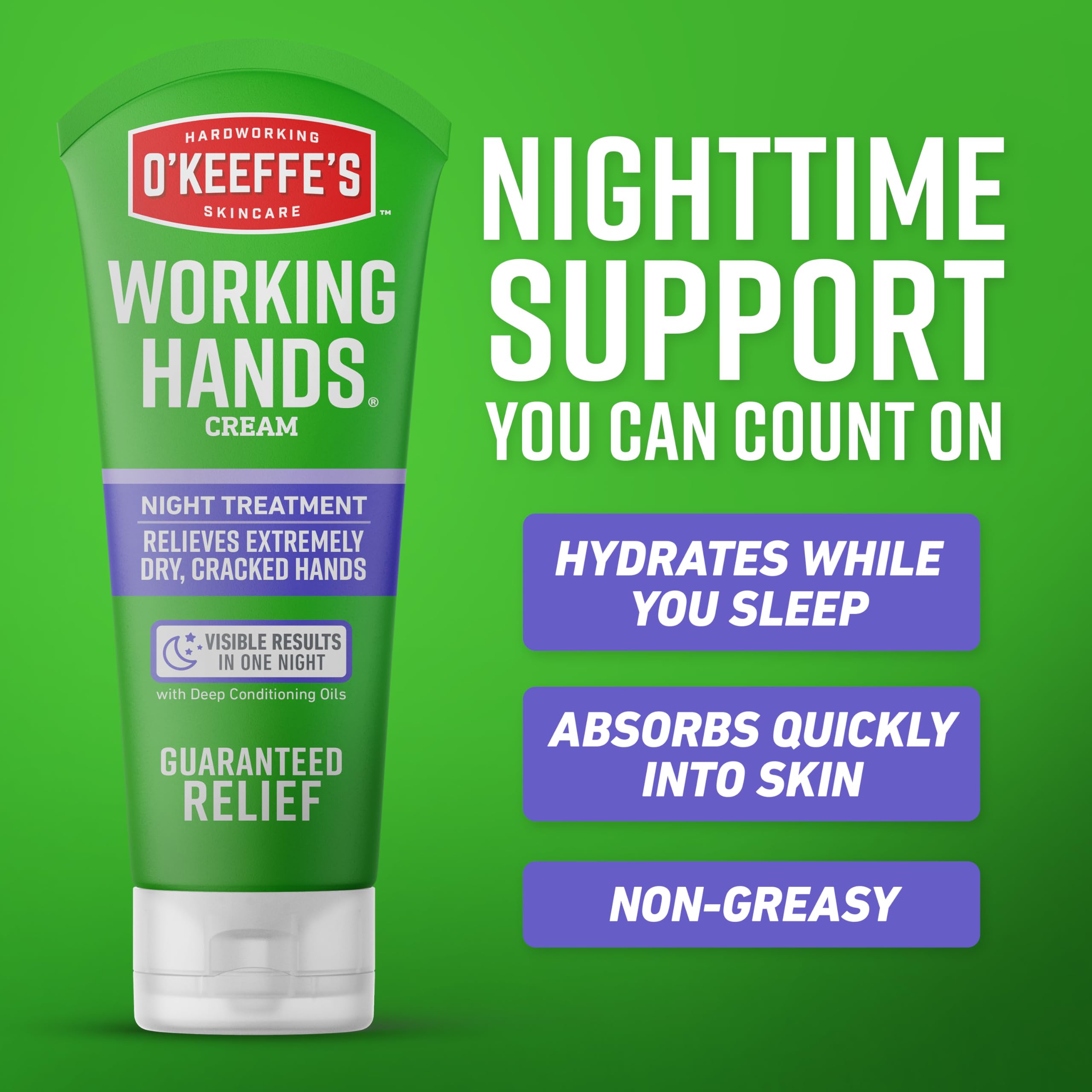 Close-up texture of O'Keeffe's Night Treatment cream showing non greasy formula