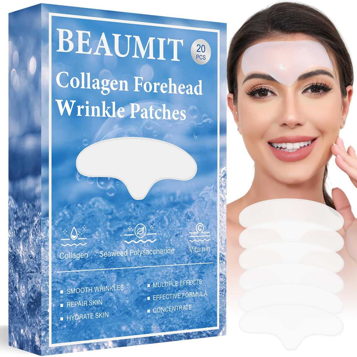 Parche frontal Okela con colágeno para uso nocturno y piel suave al despertar.