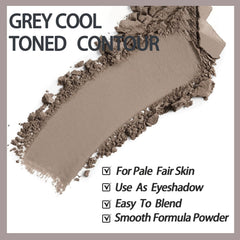 Okerker ash-grey contour powders swatches demonstrate natural finish without orange undertones.