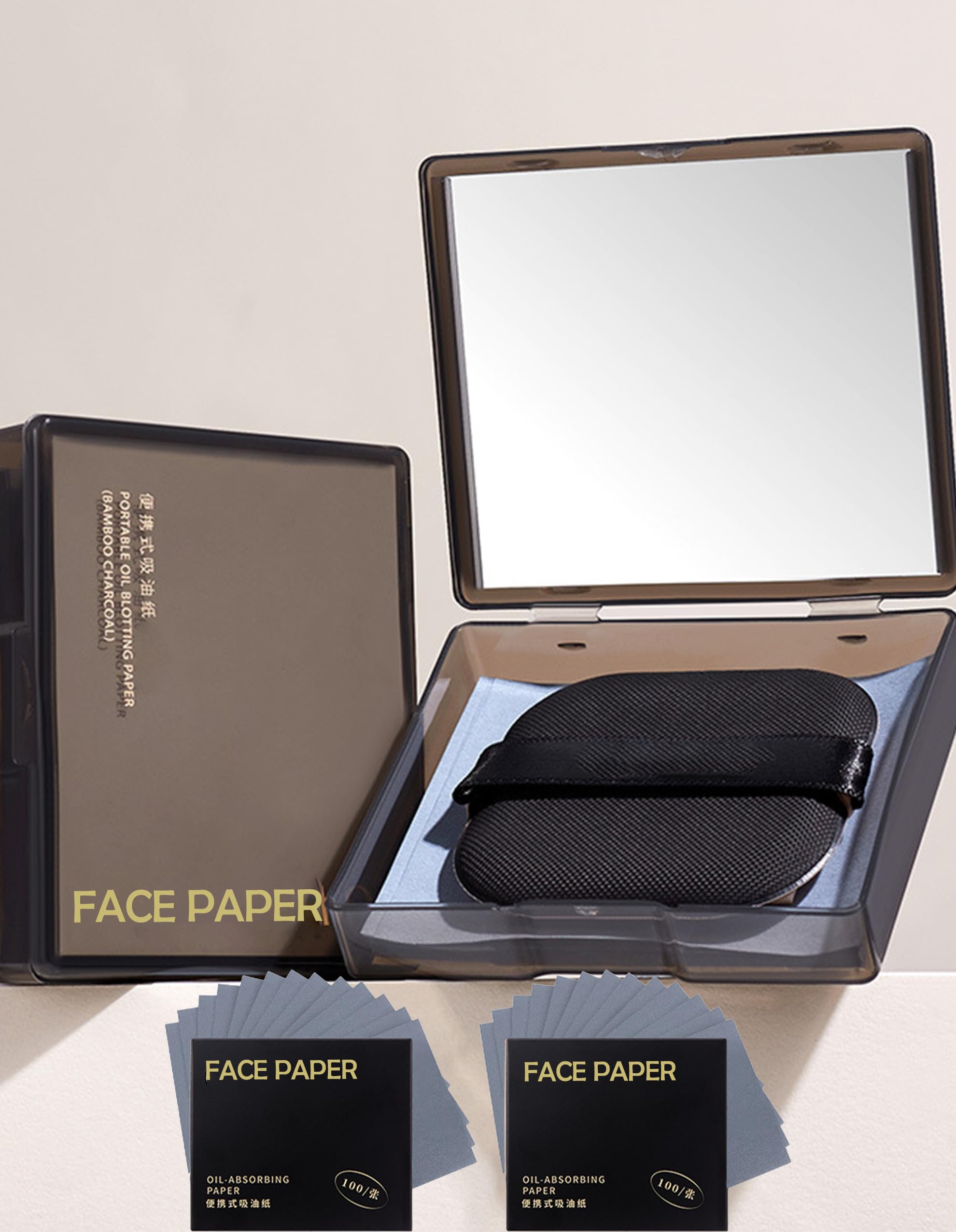 Okerker Bamboo Charcoal Oil Blotting Paper with mirror for easy shine control on the go.