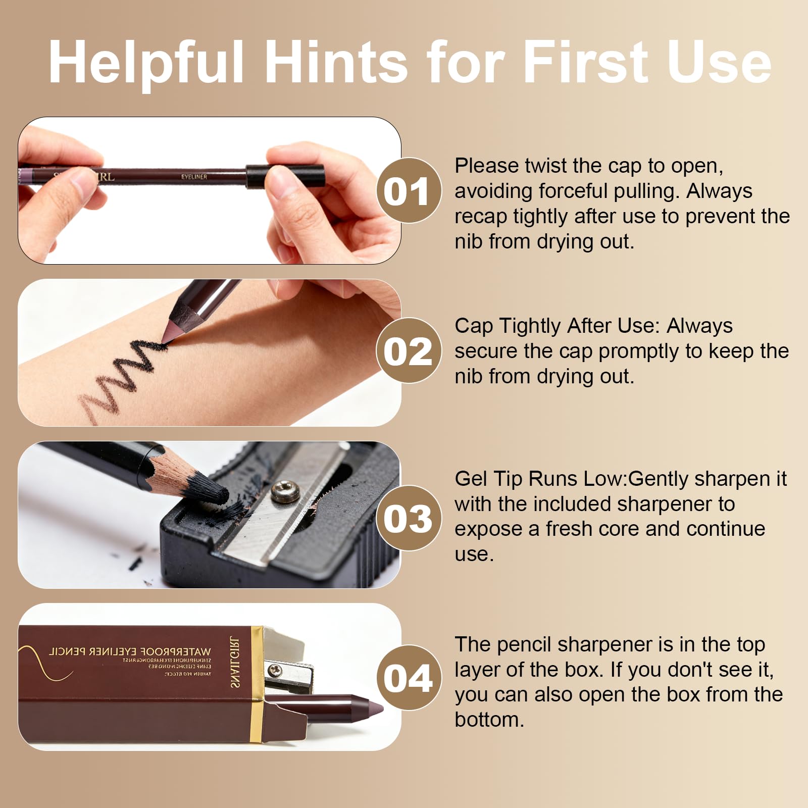 Okerker plum eyeliner stays put from morning to night without smudging.