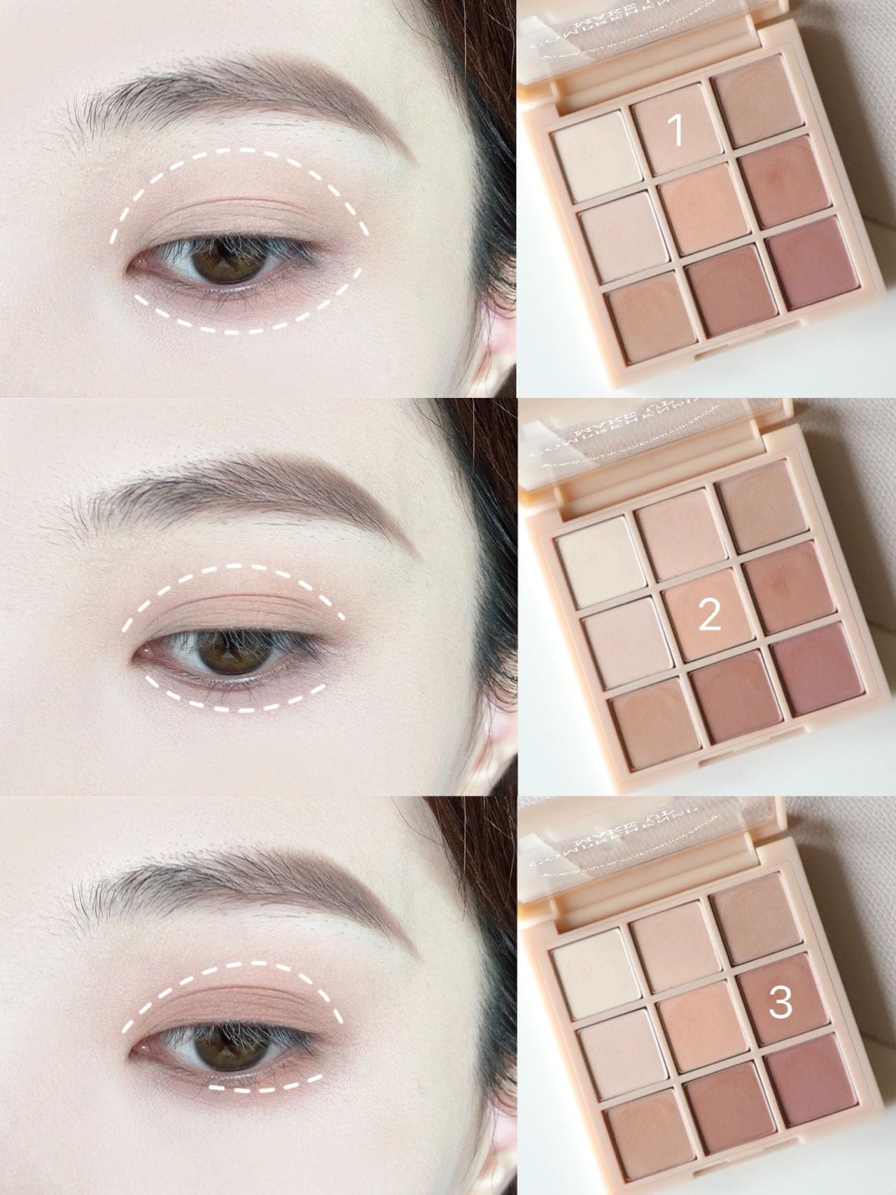 Maquillaje de ojos Okerker en tonos neutros para uso diario.