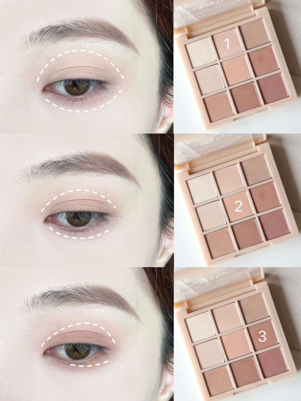 Maquillaje de ojos Okerker en tonos neutros para uso diario.