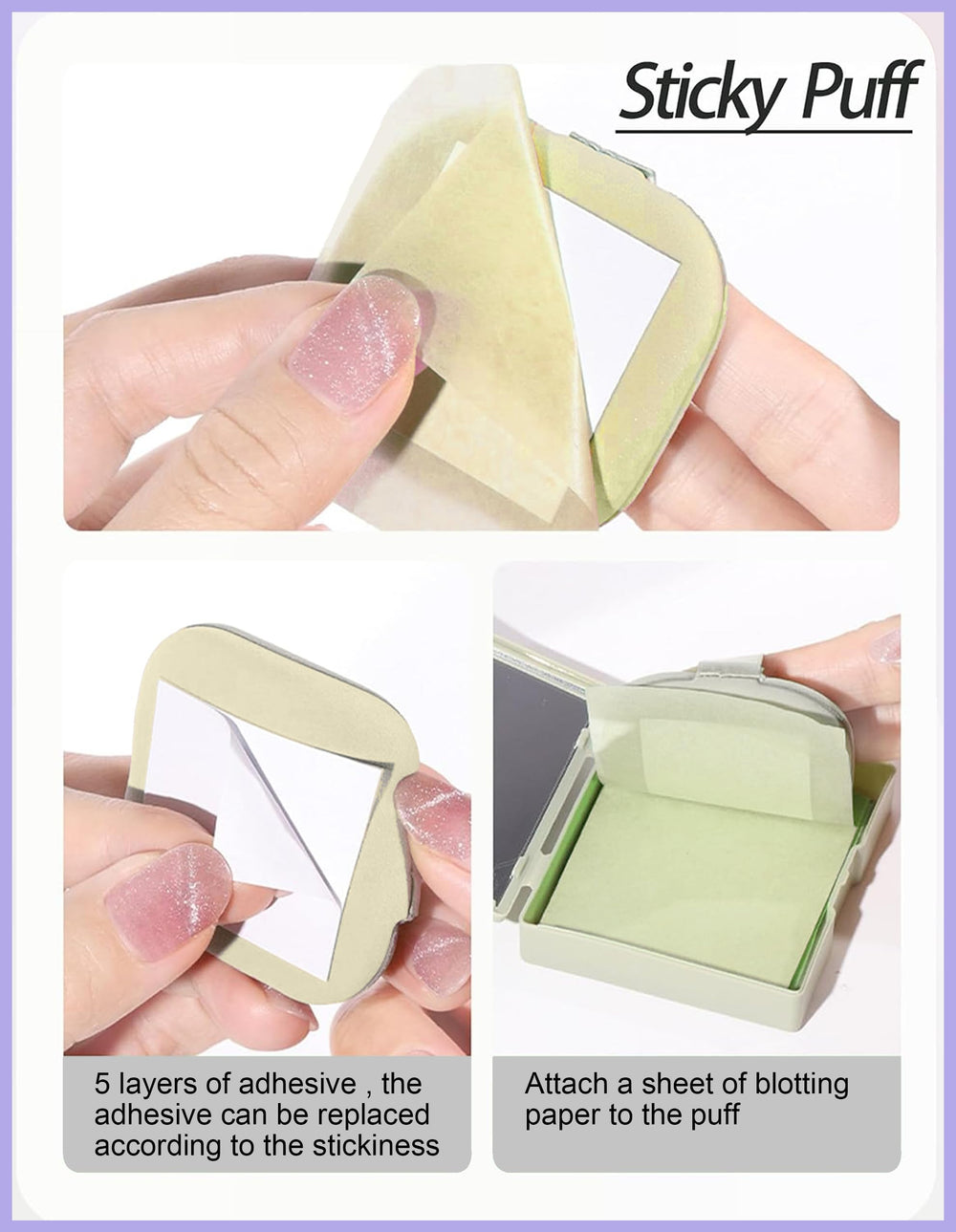 Close-up of Okerker blotting paper absorbing oil from skin.