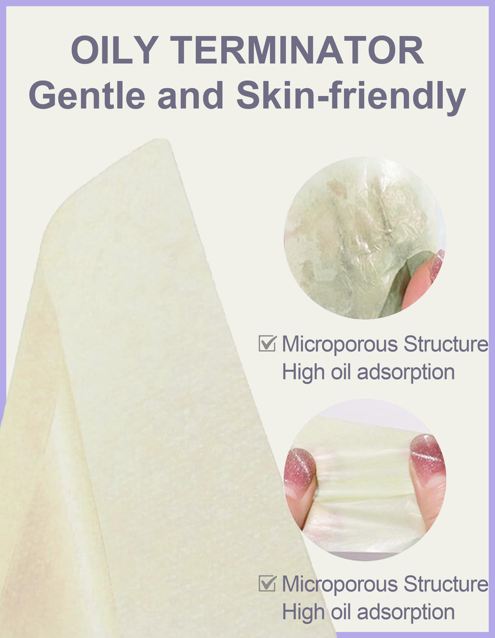 Soft-material oil blotting paper by Okerker gentle on skin.