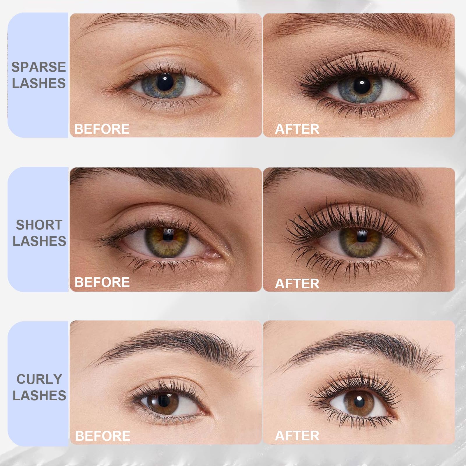 Okerker waterproof mascara wand delivers long-lasting, smudge-proof definition.