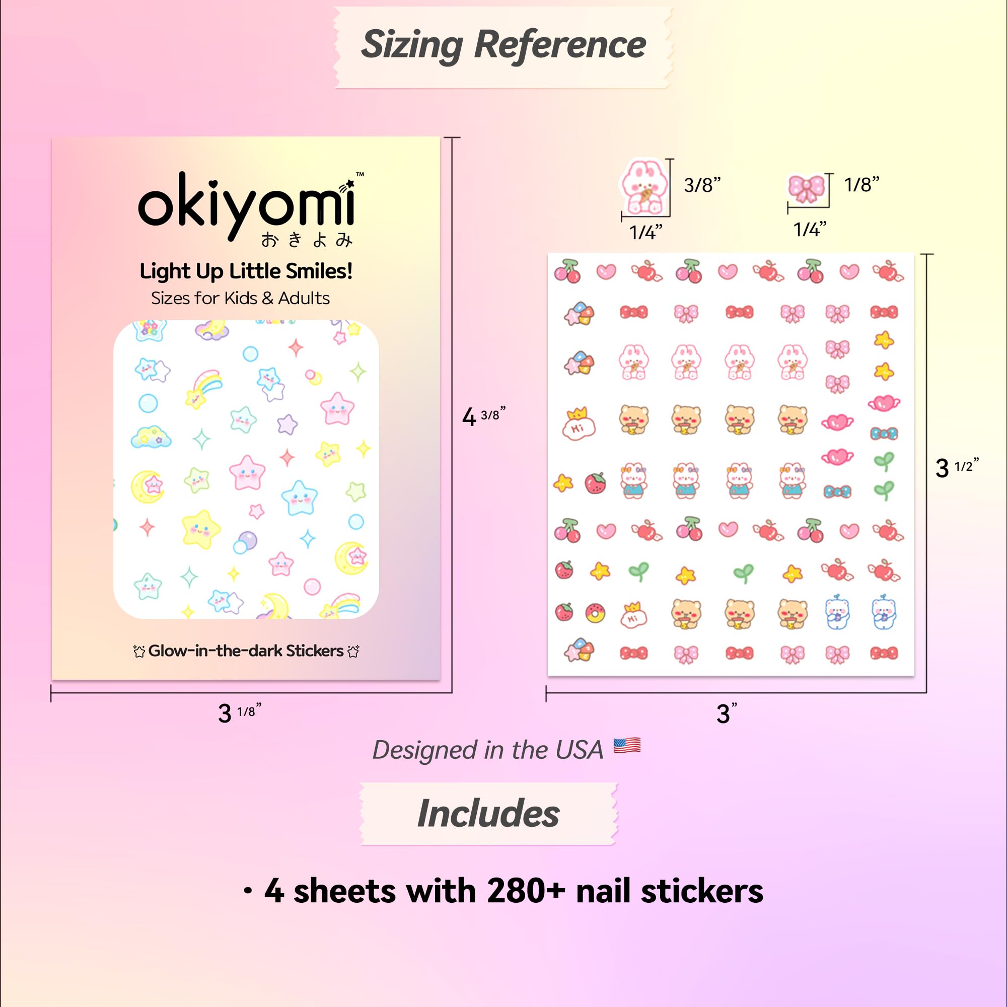 okiyomi glow-in-the-dark nail stickers illuminate nails after light exposure
