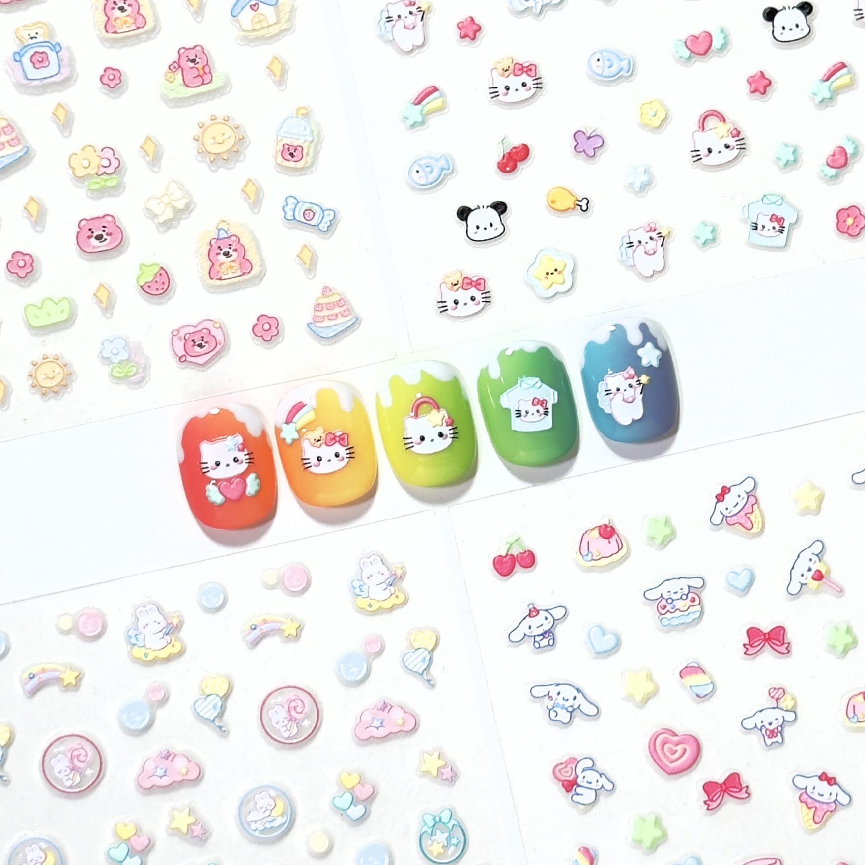 okiYomi 4-sheets 3D nail stickers stars and hearts for vibrant nail art