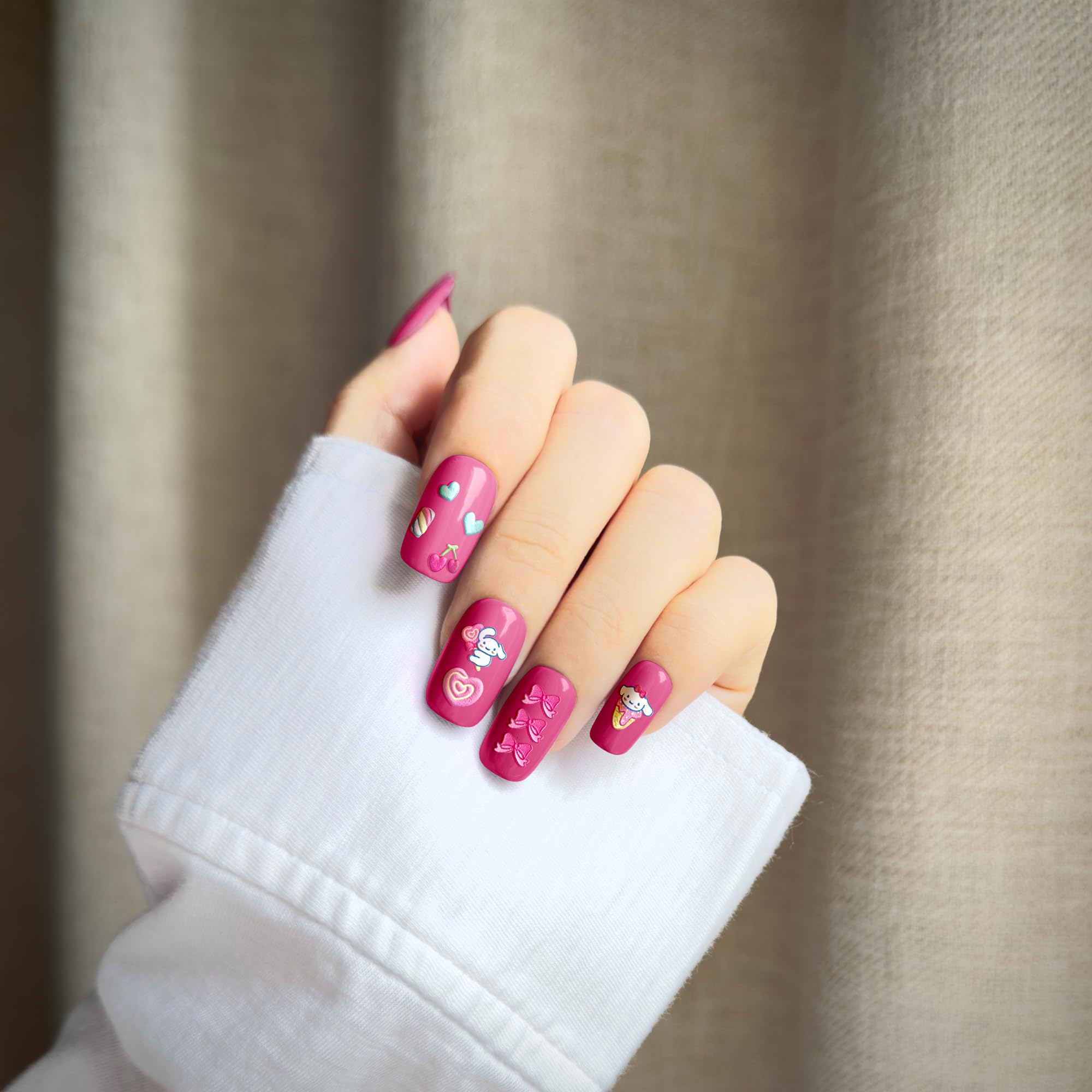 okiYomi bunny embossed decals for playful 3D nail designs