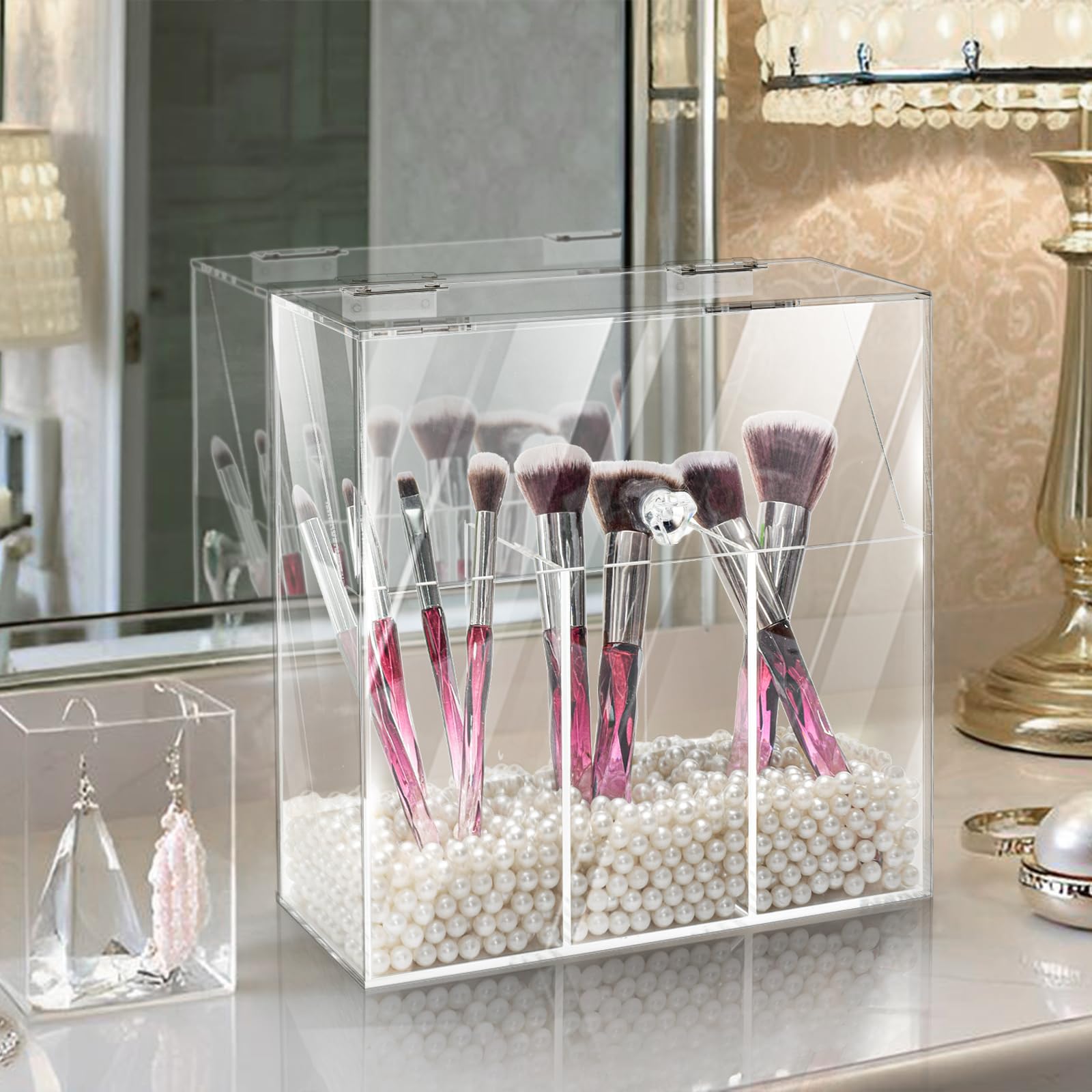 Okllen jewelry and cosmetics organizer doubles as a compact vanity solution.