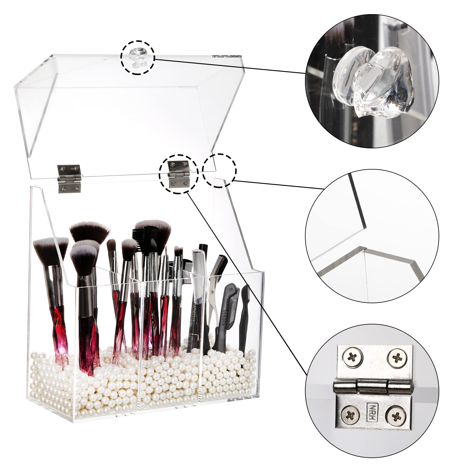 Okllen vanity storage box in clear acrylic for easy access to tools.