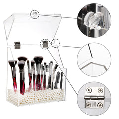 Okllen vanity storage box in clear acrylic for easy access to tools.