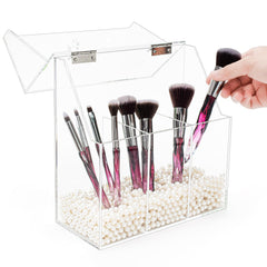 Okllen white pearls inside organizer help brushes stand upright and neat.