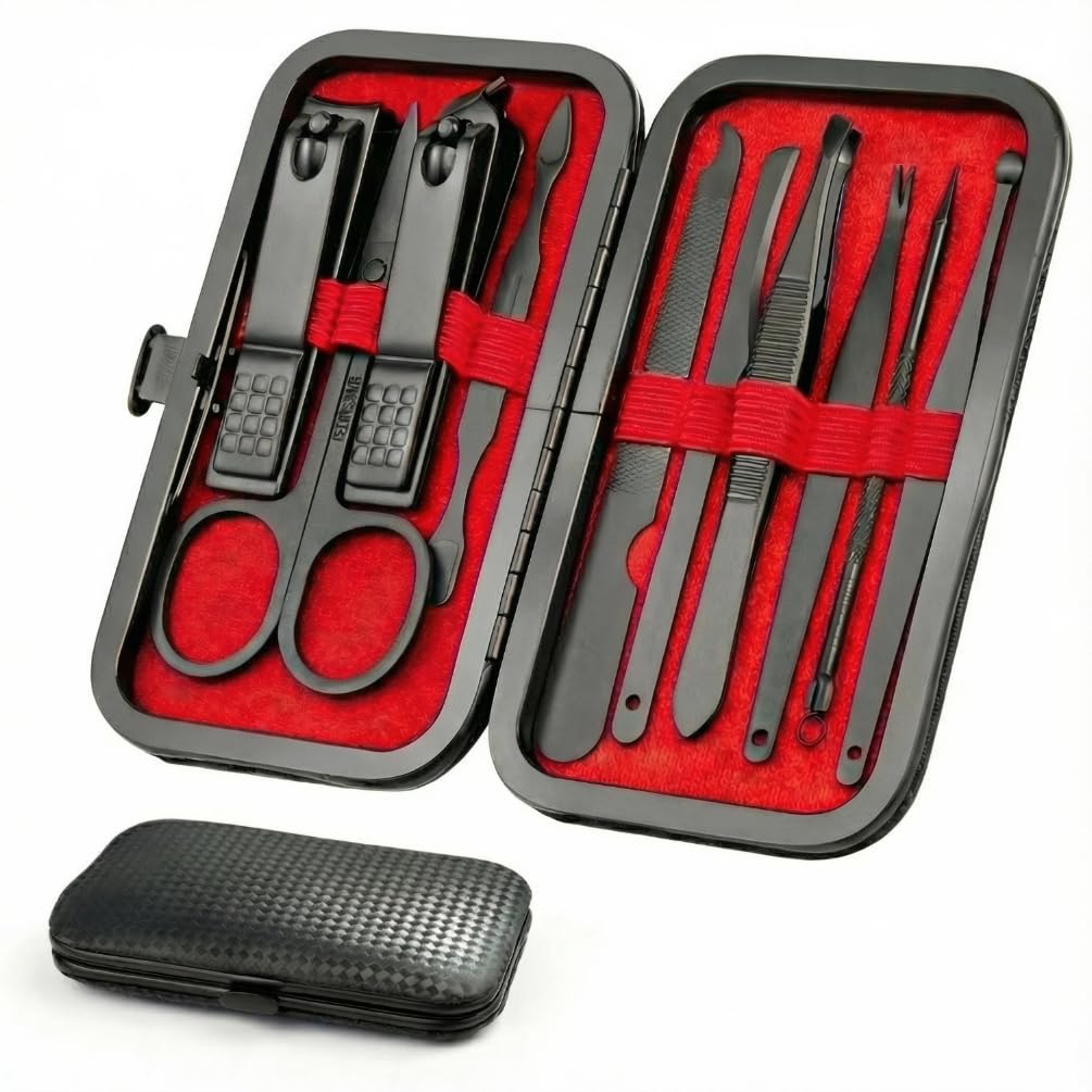 OKOMER 10-piece nail clipper set in a travel case for on-the-go grooming.
