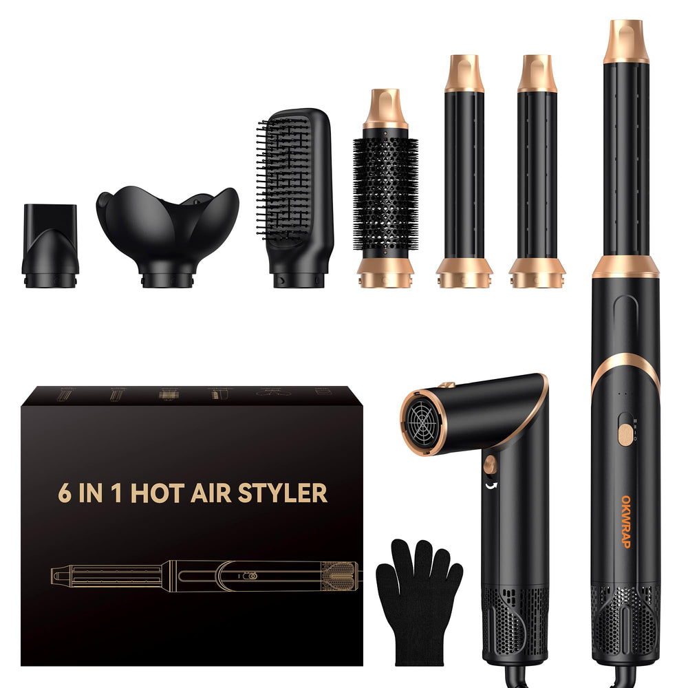 OKWRAP foldable 6-in-1 hair dryer brush in action for quick at-home styling.