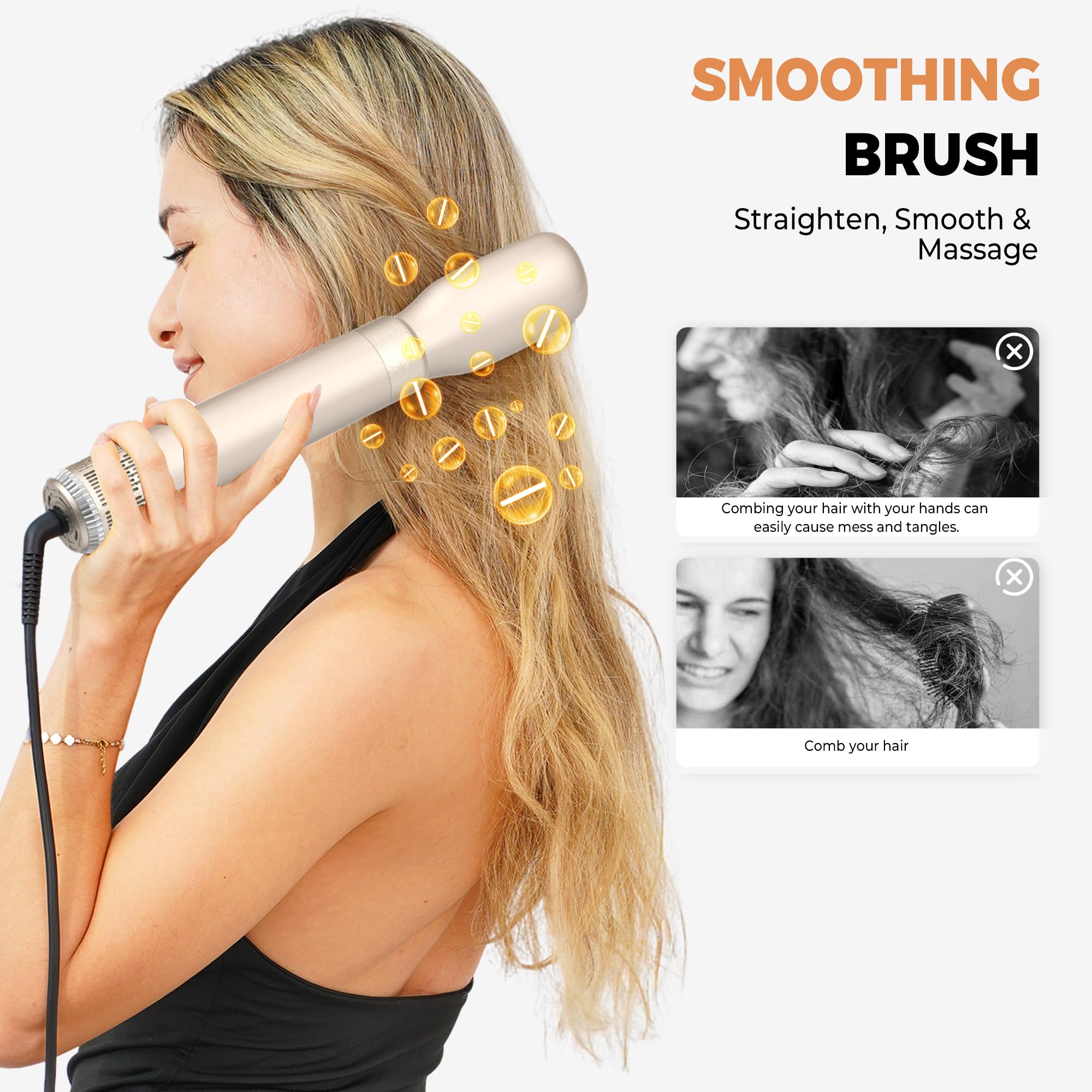 OKWRAP three-heat-settings dryer brush for different hair types.