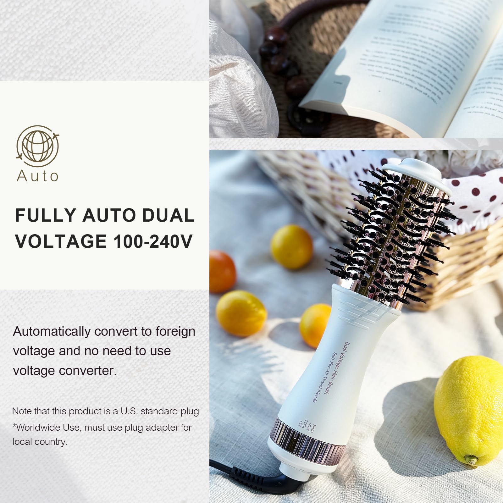 Olaermoso travel dual-voltage hair dryer brush oval barrel for smooth styling.