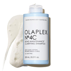 Olaplex 4C bottle pour demonstrates deep cleansing for buildup removal and brighter color.