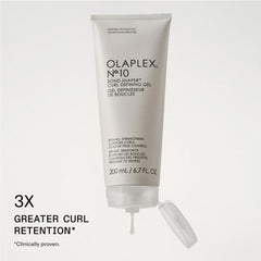 Olaplex No.10 curl-defining gel close-up emphasizes flexible hold and natural bounce.