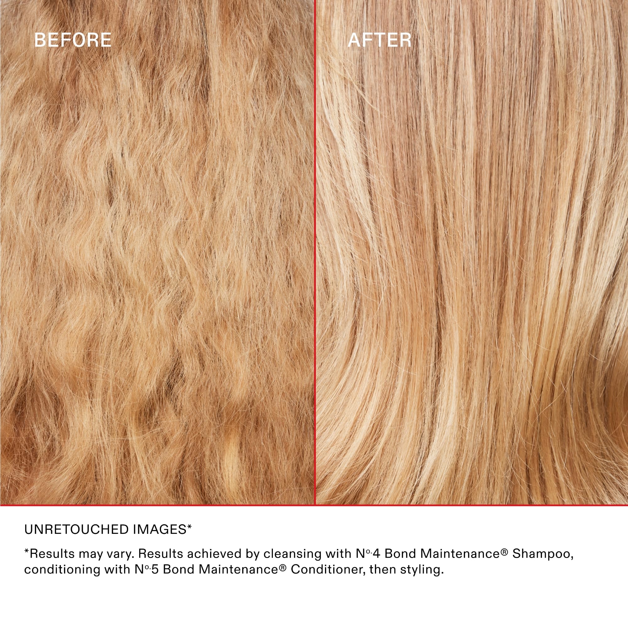 Shiny, smooth hair after using Olaplex Nº5 conditioner.