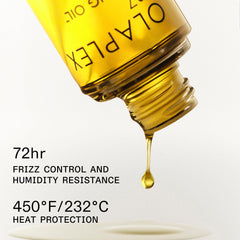 Close-up of the dropper dispensing Olaplex No. 7 for precise, lightweight application.