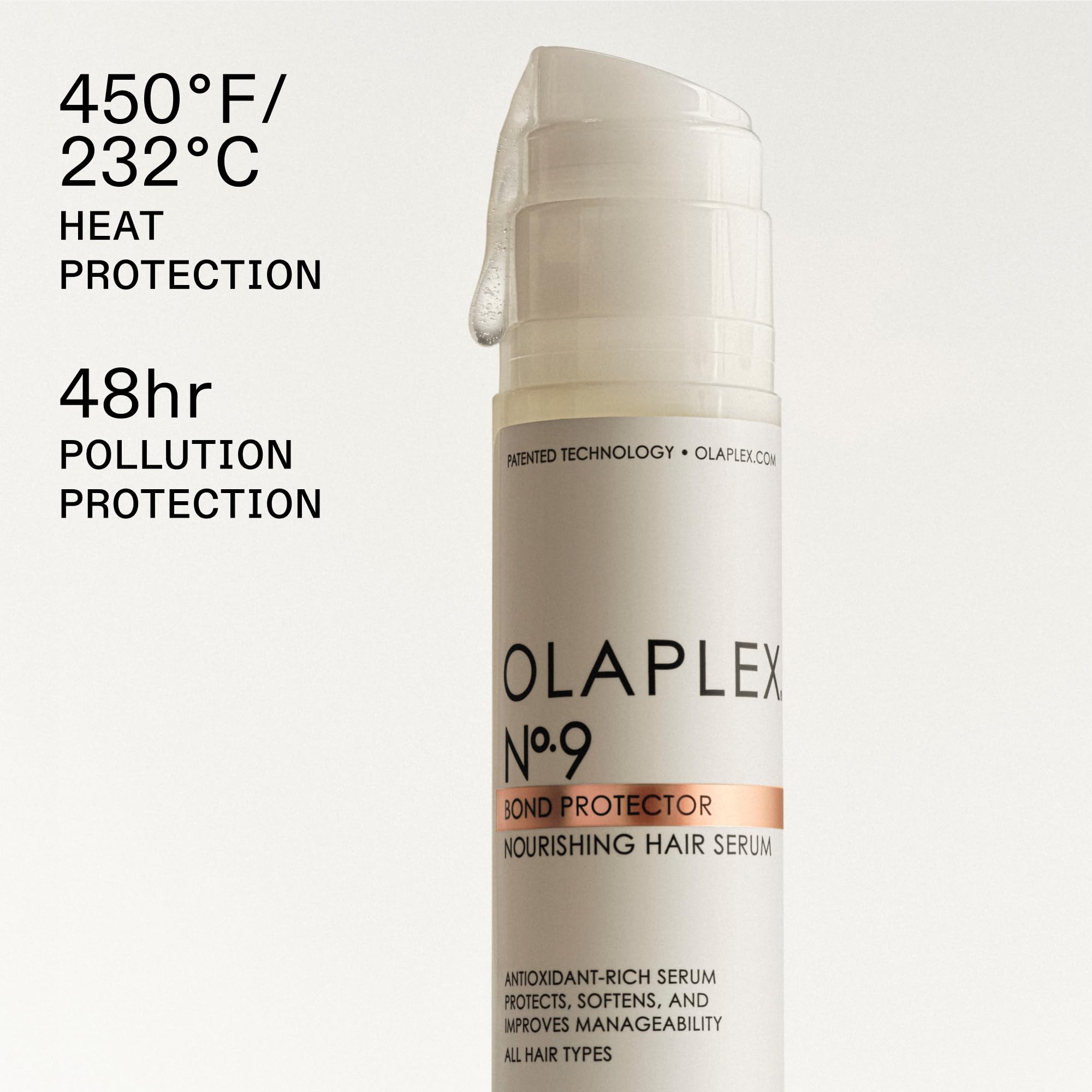 Olaplex No. 9 heat protection 450f shield during styling.