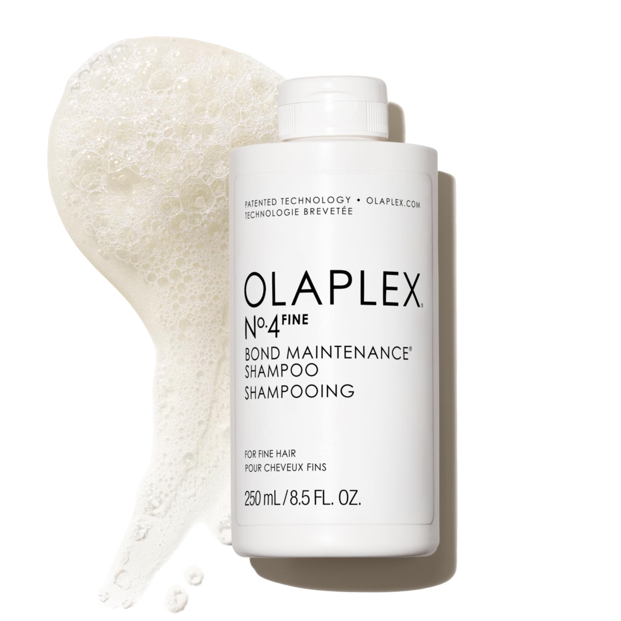 Olaplex No.4 FINE bottle close-up showing lightweight volumizing formula for fine hair