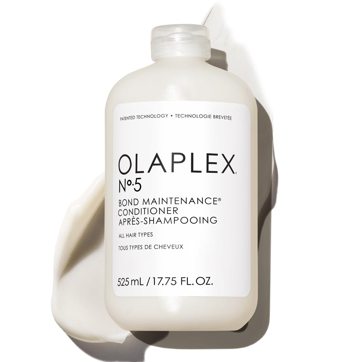 Olaplex No.5 bottle front showing color-safe conditioning for all hair types.