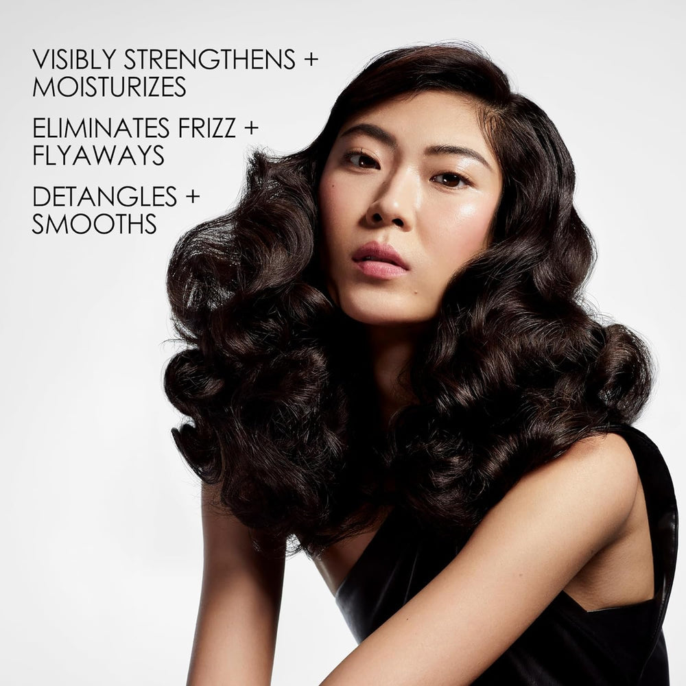 Hair looks smooth and shiny after using Olaplex No. 5 conditioner.