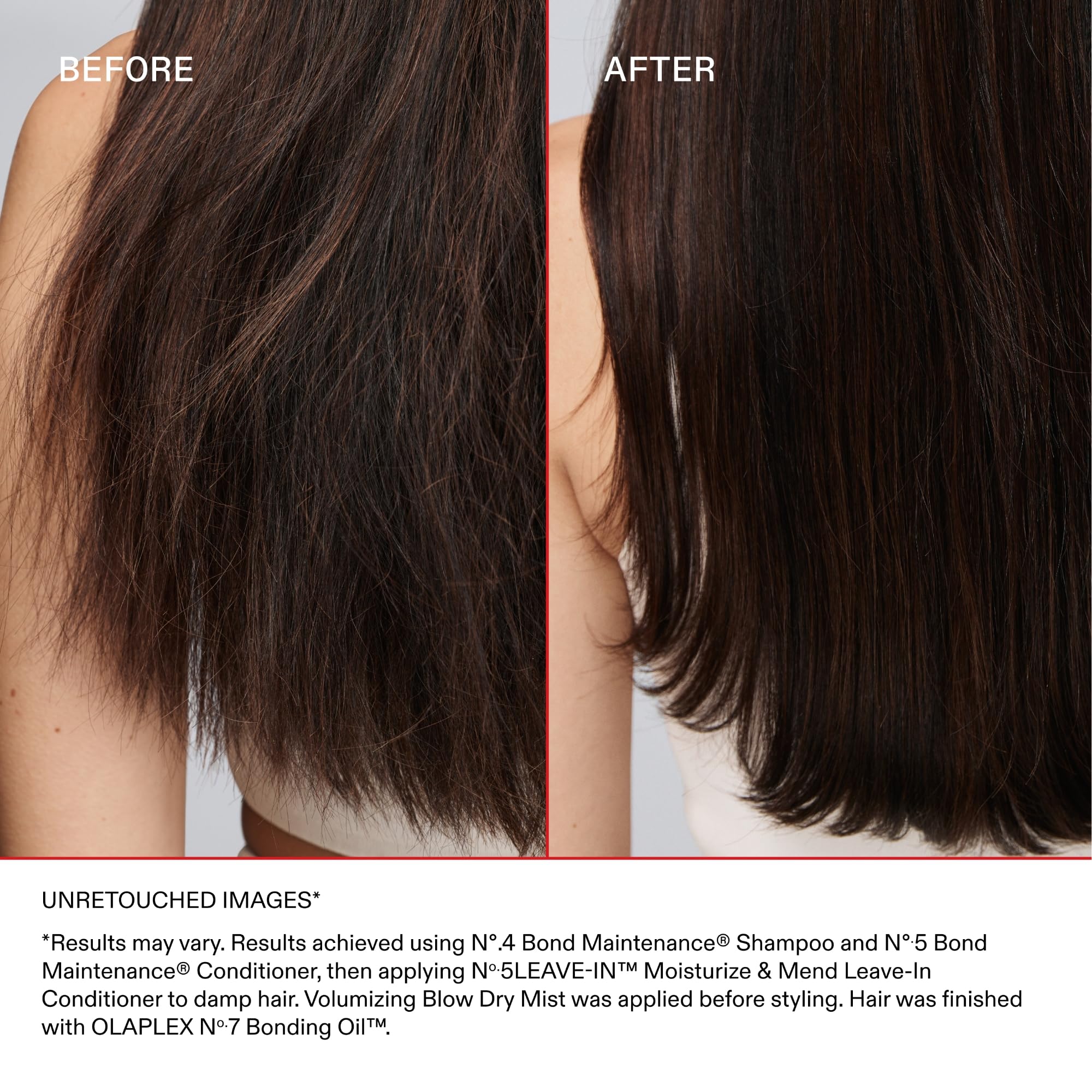 Olaplex No.5 Leave-In brush-through shot shows smoother, strengthened strands