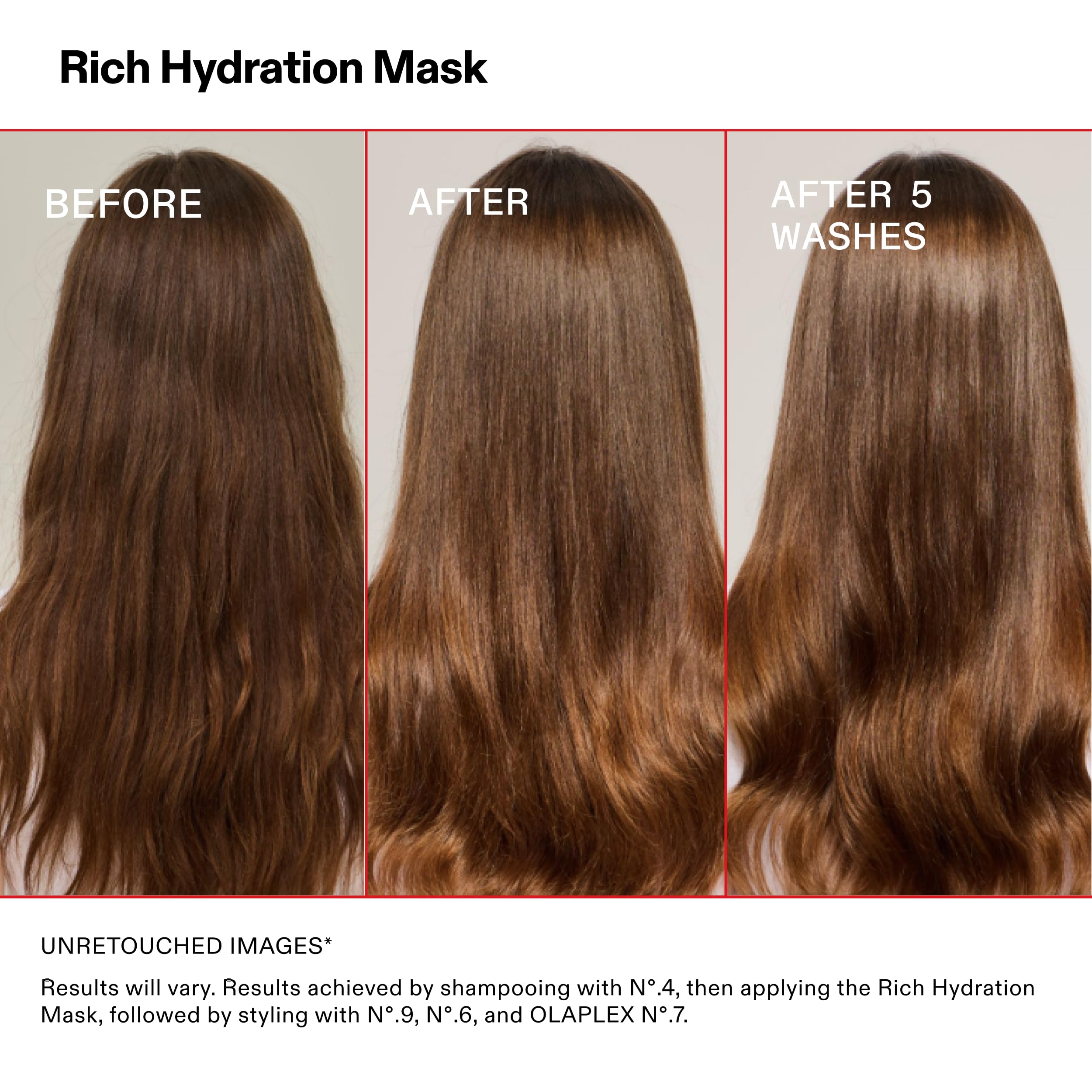 Olaplex Rich Hydration Mask strands look smooth and hydrated after treatment.