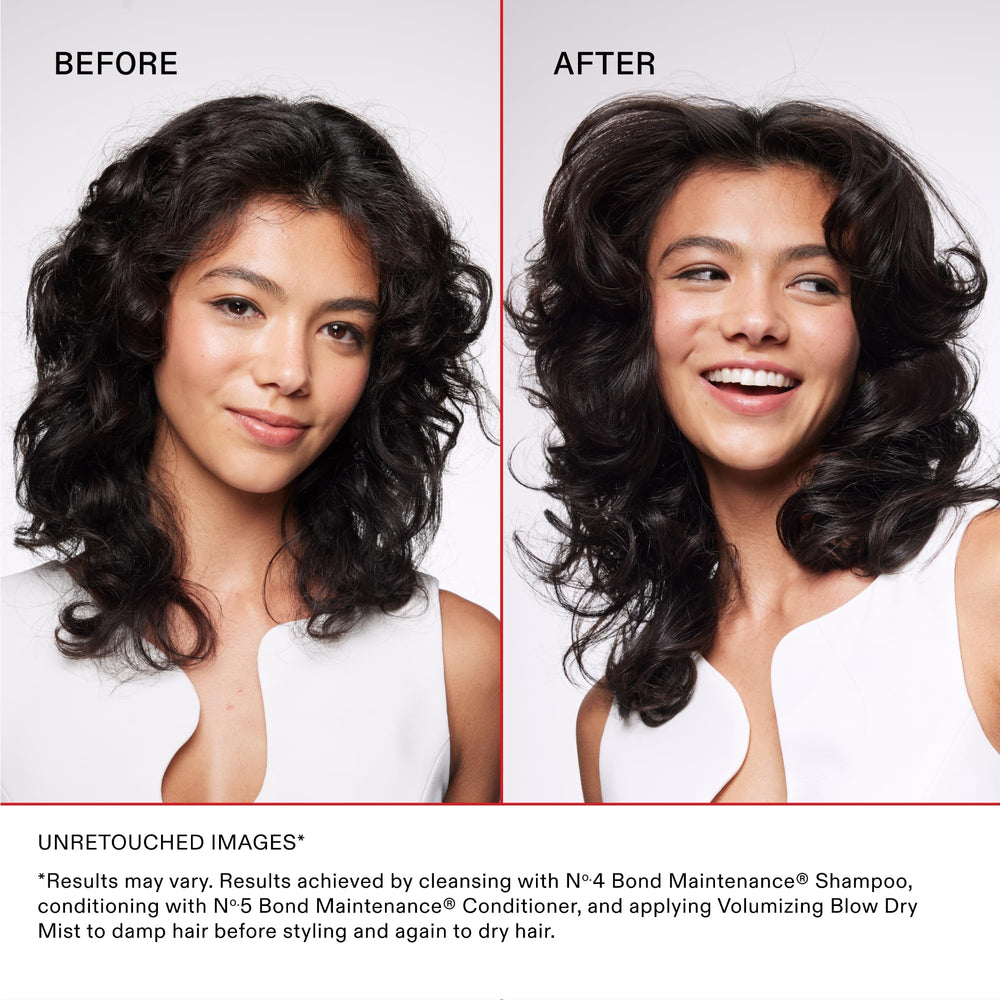 Olaplex Volumizing Blow Dry Mist in a humid setting for frizz resistance