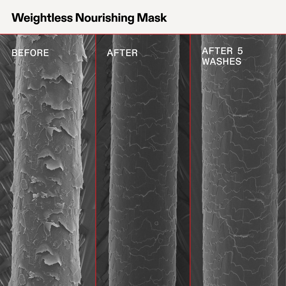 Olaplex Weightless Nourishing Mask on wet hair reflecting instant shine.