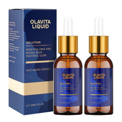 Sérum Olavita Liquid en botella, aplicación suave para hidratación diaria.