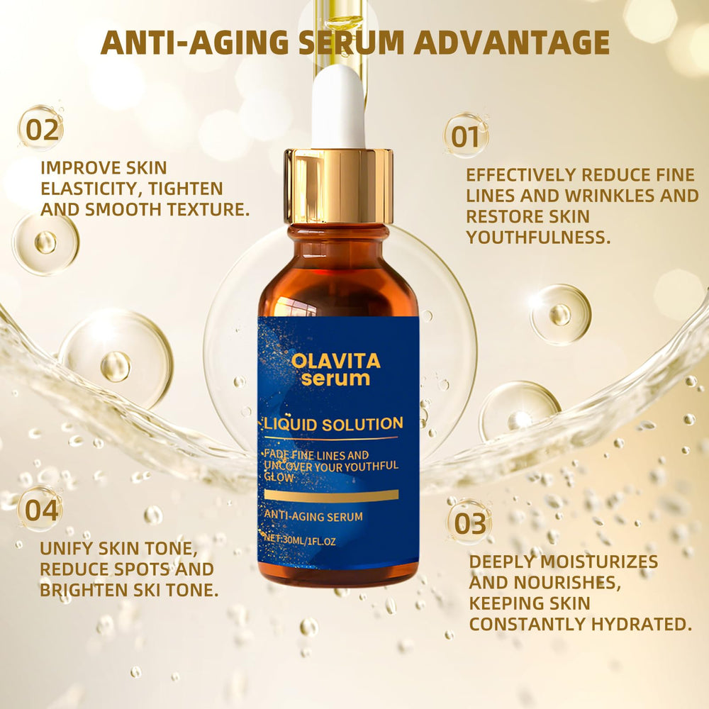 Olavita Serum, etiqueta clara, ayuda a identificar beneficios clave rápidamente.