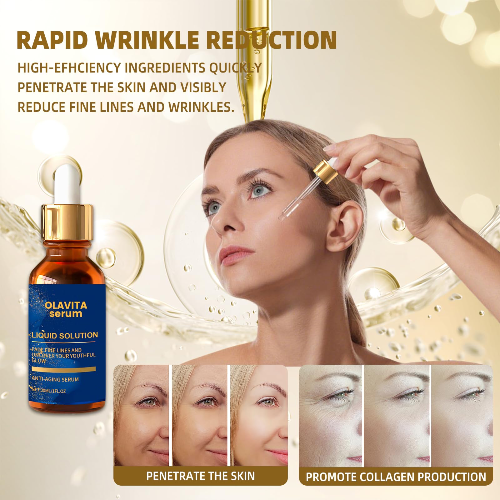 Ingredientes vegetales de Olavita Serum con vitaminas C y E para firmeza.