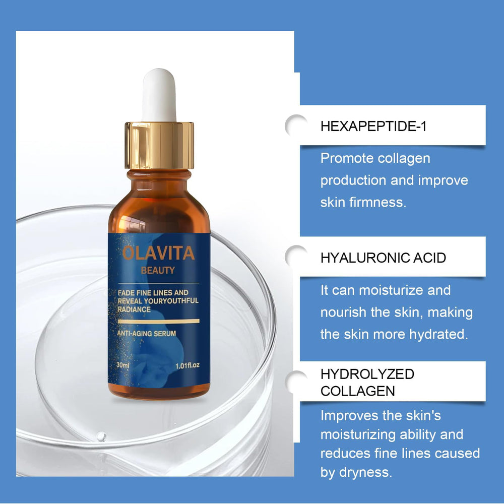 Hidratación profunda con OLAVITA Serum, piel suave y luminosa.