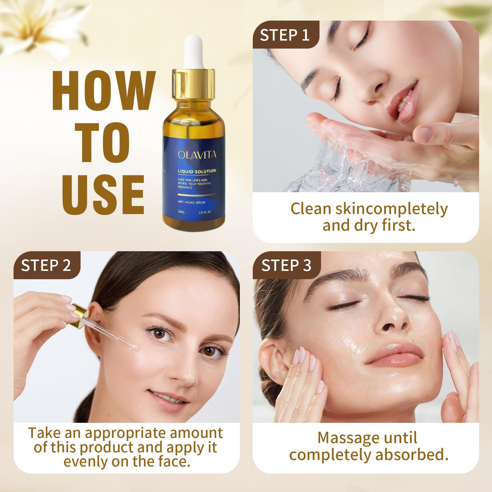 OLAVITA Serum Facial apto para todo tipo de piel durante el cuidado diario.