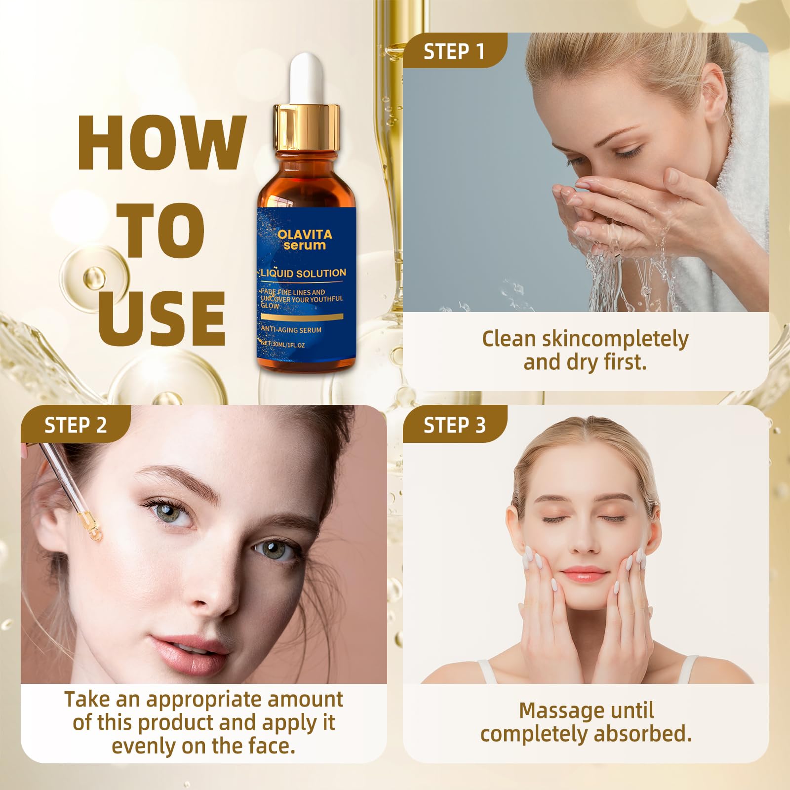 Piel luminosa gracias a antioxidantes de Olavita Serum.