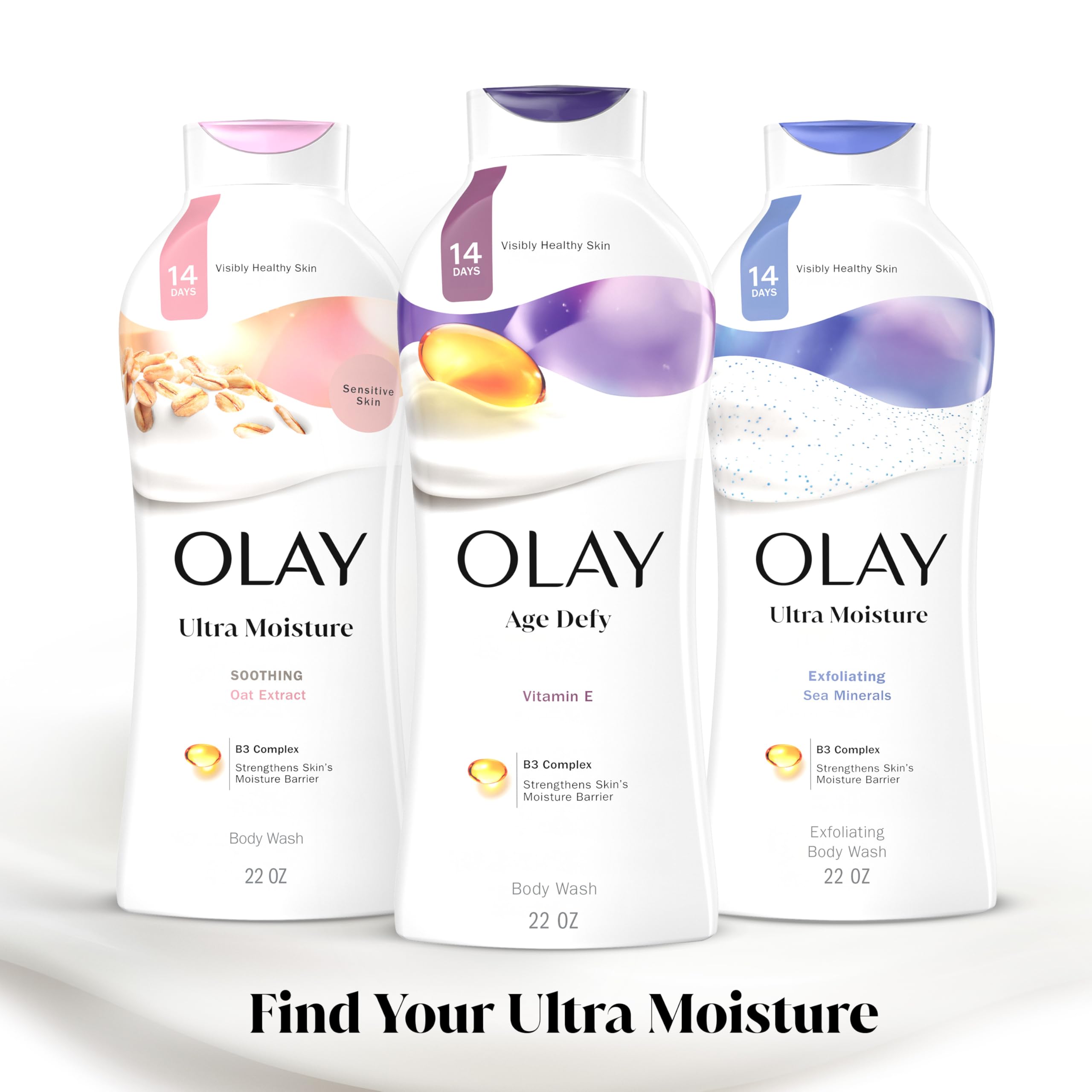 Olay Age Defying Body Wash on skin suggests moisturized, softer skin after shower.