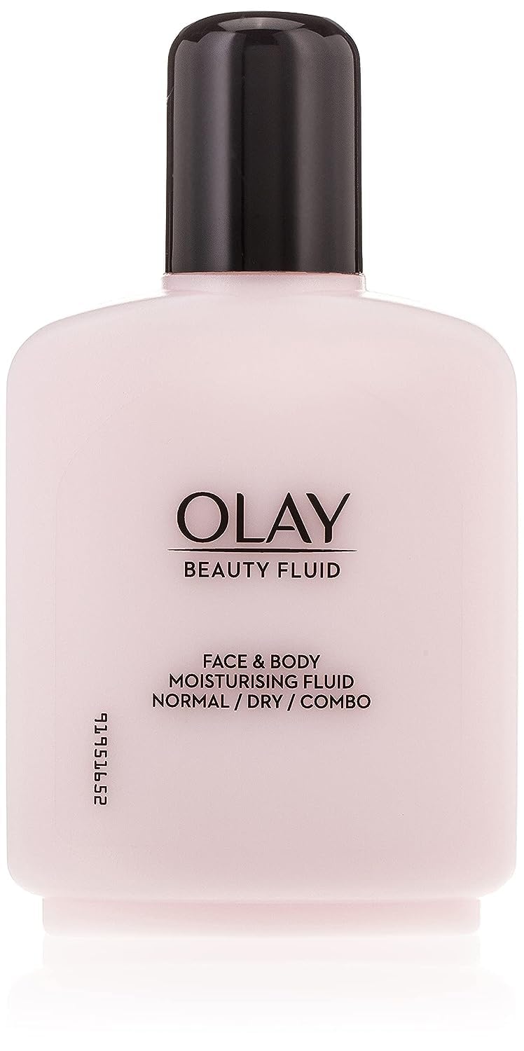 Olay Beauty Fluid Regular 100ml en botella, hidratación ligera para rostro y cuello.