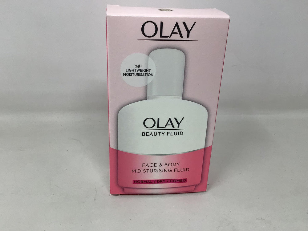 Olay Beauty Fluid Regular 100ml aplicada en cuello y rostro, sin grasa.