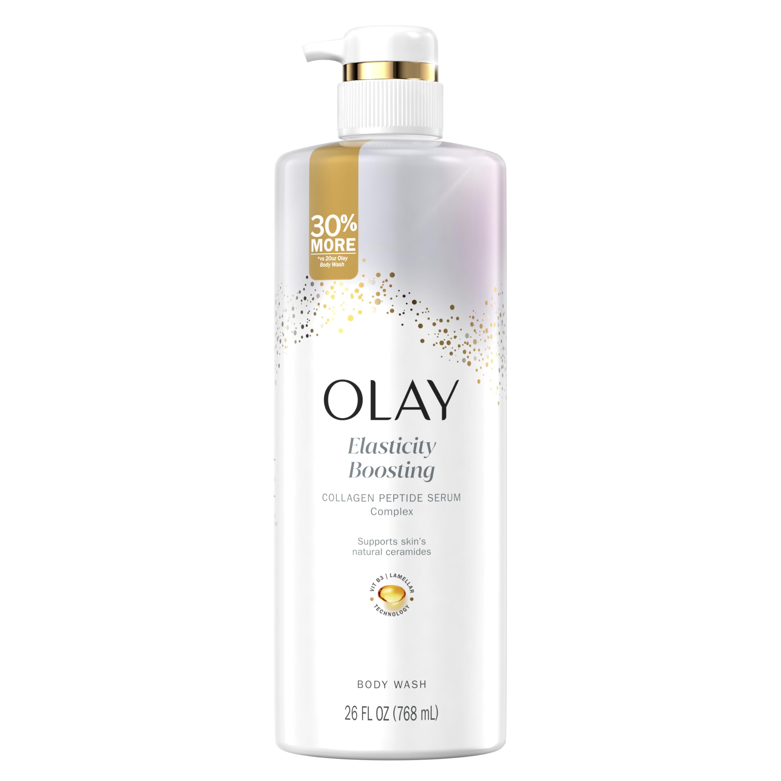 Olay Body Wash frente a la botella, hidratación y cuidado diario.